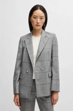 HUGO BOSS Double-breasted Jacket In Checked Stretch Fabric | Women Tailored Jackets