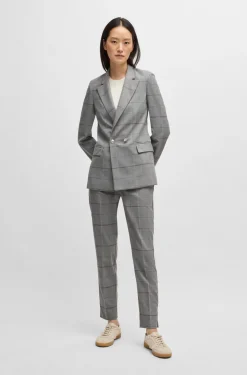 HUGO BOSS Double-breasted Jacket In Checked Stretch Fabric | Women Tailored Jackets