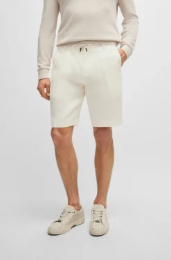 HUGO BOSS Herringbone-linen Shorts With Front Pleats And Drawcord | Pants