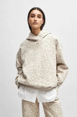 HUGO BOSS NAOMI X BOSS Longline Hoodie With Leopard Pattern | Women Skirts | Sweaters And Cardigans