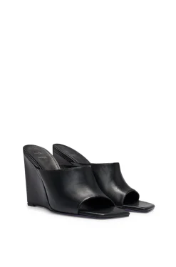 HUGO BOSS NAOMI X BOSS Wedge-heel Mules In Leather | Women Sandals
