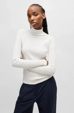 HUGO BOSS Stretch-cotton Slim-fit T-shirt With Logo Print | Women T-Shirts