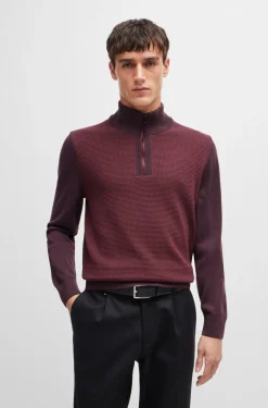 HUGO BOSS Zip-neck Sweater With Mixed Structures | Sweaters And Cardigans